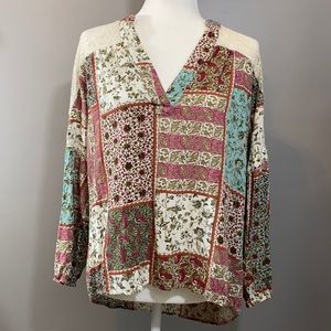 Altar'd State  Patchwork Top With Lace Size Small